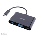 Akasa USB 3.1 C - VGA, USB 3.0 A és USB 3.1 C  töltő 2A - 15cm - AK-CBCA02-15BK