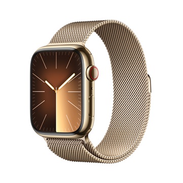Apple Watch S9 Cellular 45mm Gold Stainless Steel Case w Gold Milanese Loop