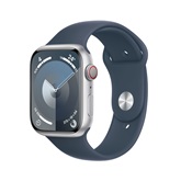 Apple Watch S9 Cellular 45mm Silver Alu Case w Storm Blue Sport Band - M/L