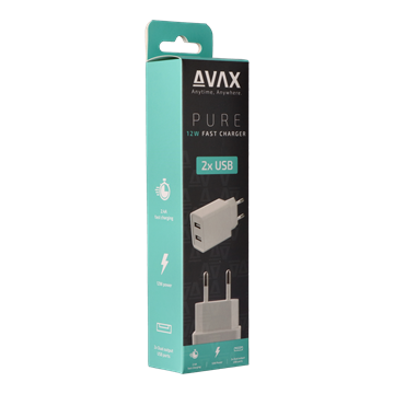 AVAX CH301 PURE Hálózati fali töltő 2x USB, 12W
