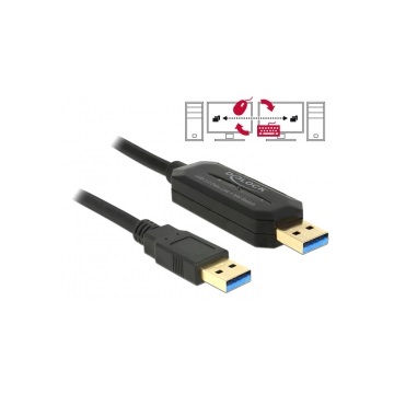 Delock 83647 USB3.0-A dugó > USB3.0-A dugó Data Link + KM kapcsolós kábel - 1,5m