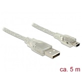 Delock 83909 USB 2.0 A dugó > USB 2.0 mini B dugó áttetsző - 5 m