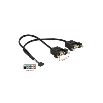 Delock 84832 USB2.0 pin header anya 2mm 10tűs > 2x USB2.0 Type-A anya panel modul kábel - 0,25m