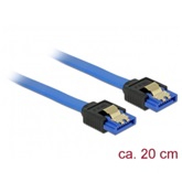 Delock 84977 SATA kábel, 6 Gb/s hüvely, egyenes > SARA hüvely, egyenes kék/aranyszínű kapcsokkal - 20 cm