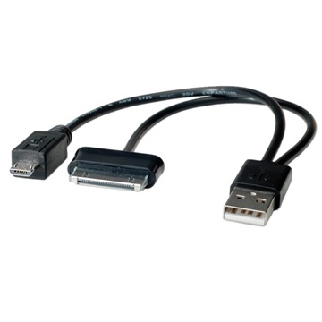 KAB Roline USB2.0 A - Galaxy TAB + microUSB A kábel - 0.15m