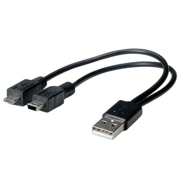 KAB Roline USB2.0 A - Mini USB(5pin) + Micro USB B kábel - 0.15m