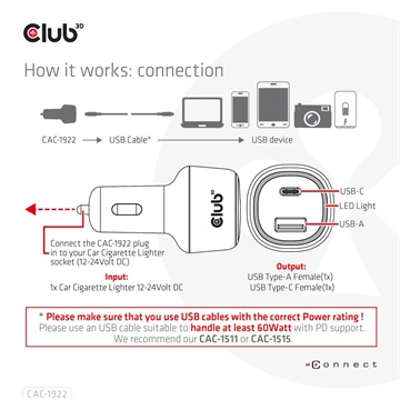 Club3D Notebook / Laptop Car Charger 63 Watt - autós töltő