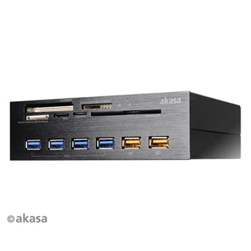 Akasa - 5,25" - InterConnect EX - USB3.0 6portos belső hub + kártyaolvasó - AK-HC-07BK