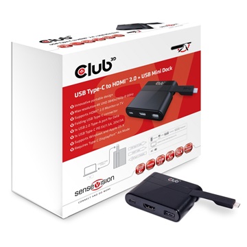 Club3D USB TYPE C 3.1 GEN 1 TO HDMI 4K60HZ + USB TYPE A 2.0 + USB TYPE C TÖLTŐ 60W MINI DOKKOLÓ 