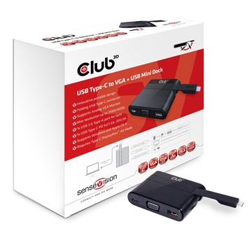 Club3D USB TYPE C 3.1 GEN 1 TO VGA + USB TYPE A 3.0 + USB TYPE C TÖLTŐ 60W MINI DOKKOLÓ 