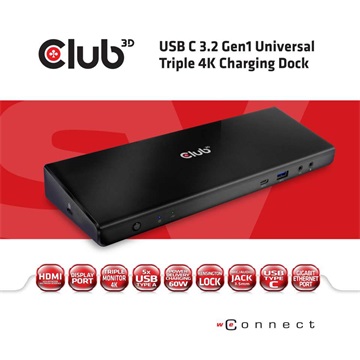 Club3D USB TYPE C 3.2 GEN 1 UNIVERSAL TRIPLE 4K TÖLTŐ DOKKOLÓ 60W 