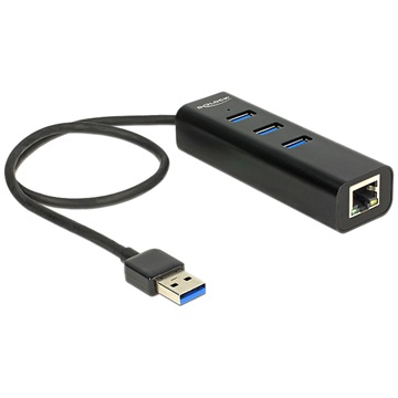 Delock 62653 USB3.0 3portos + 1 portos Gigabit LAN 10/100/100 Mb/s külső hub