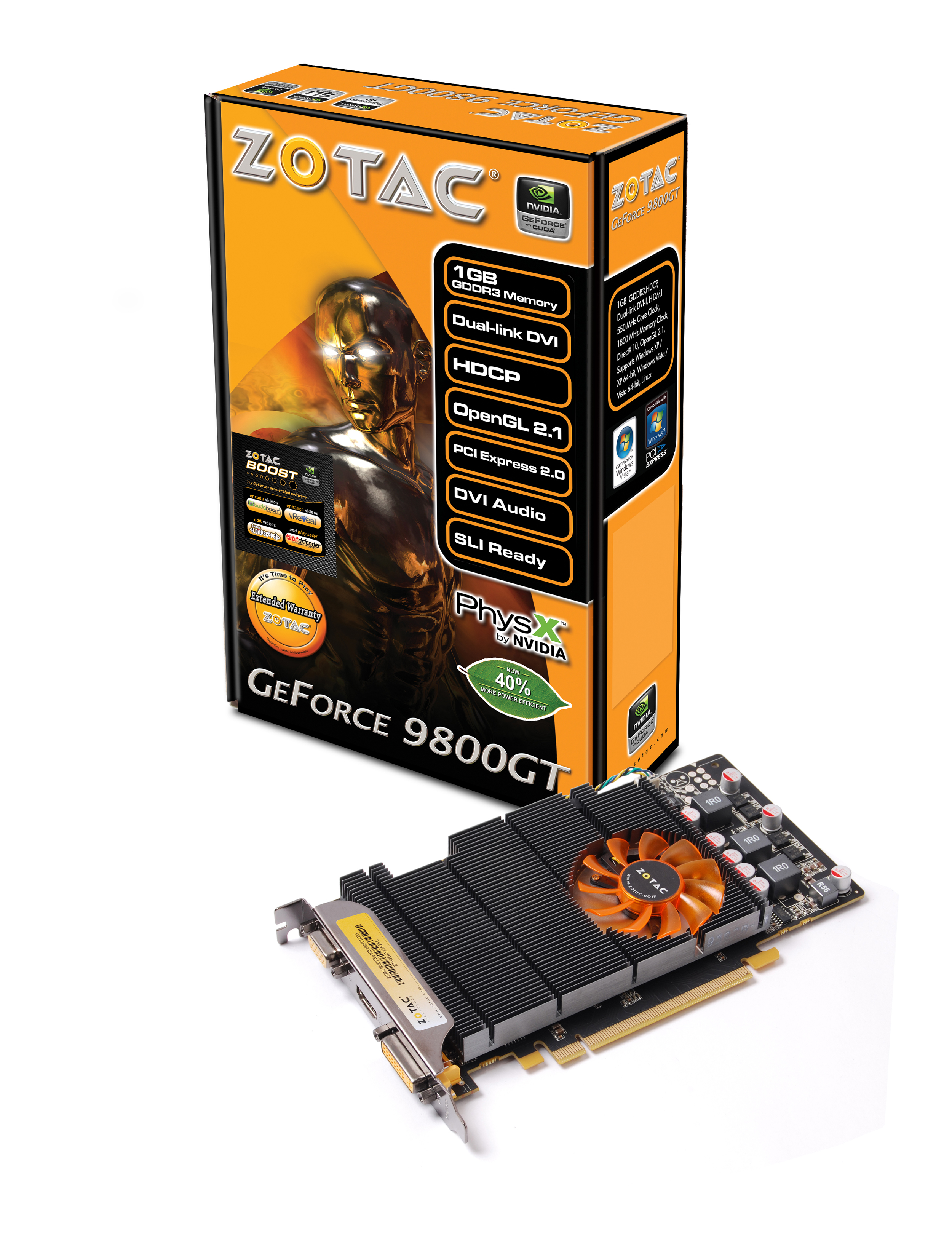VGA ZOTAC PCIe 9800GT 1GB DDR3 ECO EDITION - NVIDIA CUDA támogatással