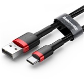 Baseus Cafule USB Type-A – USB Type-C, 18W gyorstöltő adatkábel, 0.5m, fekete/piros