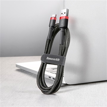 Baseus Cafule USB Type-A – USB Type-C, 18W gyorstöltő adatkábel, 0.5m, fekete/piros