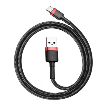 Baseus Cafule USB Type-A – USB Type-C, 18W gyorstöltő adatkábel, 0.5m, fekete/piros