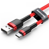 Baseus Cafule USB Type-A – USB Type-C, 18W gyorstöltő adatkábel, 1m, piros