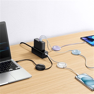 Baseus Free2Draw Mini USB Type-C, 100W automata behúzós gyorstöltő adatkábel, 1m, lila