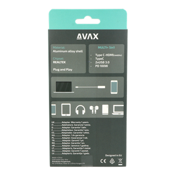 AVAX HB611 CONNECT+ 5in1 Multi HUB Type C - HDMI(4k60Hz), TypeC, 2xUSB 3.0, PD 100W