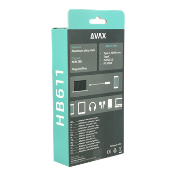 AVAX HB611 CONNECT+ 5in1 Multi HUB Type C - HDMI(4k60Hz), TypeC, 2xUSB 3.0, PD 100W