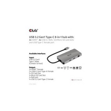 Club3D USB-C 8-1 HUB DUAL HDMI
