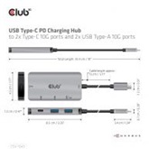Club3D USB Gen2 Type-C PD Charging Hub to 2x Type-C 10G ports and 2x USB Type-A 10G ports