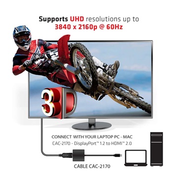 Club3D MINI DISPLAY PORT 1.2 MALE TO HDMI 2.0 FEMALE 4K 60HZ UHD/ 3D ACTIVE ADAPTER