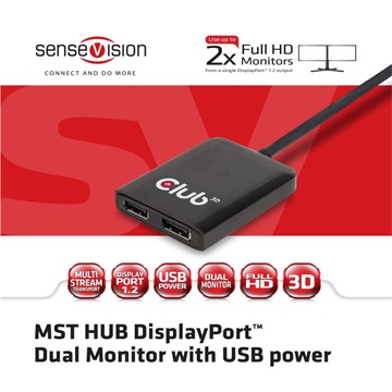 Club3D Multi Stream Transport (MST) Hub DisplayPort 1.2 Dual Monitor (Polybag)