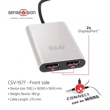 Club3D Thunderbolt 3 to Dual DisplayPort 1.2 4K60Hz UHD Adapter
