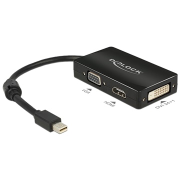 Delock 62631 mini Displayport 1.1 dugós csatl. > VGA/HDMI/DVI passzív adapter - Fekete