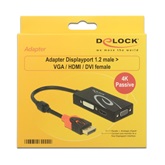 Delock 62902 Displayport 1.2 dugós csatl. - VGA/HDMI/DVI csatlakozóhüvely 4K passzív adapter - Fekete
