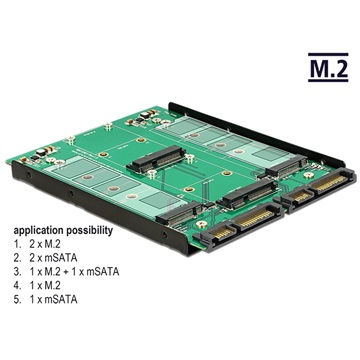 Delock 62946 3.5” Átalakító 2db SATA 22 pin > Dualport 2 x M.2 / 2 x mSATA