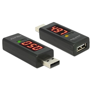 Delock 65569 USB2.0-A dugó - A hüvely átalakító LED-s V+E72 Volt és Amper kijelzővel