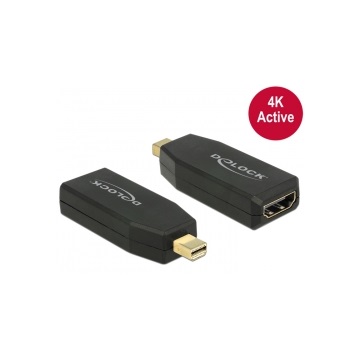 Delock 65581 miniDisplayport 1.2 dugós csatl. - HDMI csatlakozóhüvely 4K aktív - Fekete