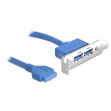 Delock 82976 USB3.0 pin header 19pin 1x belső > 2x USB3.0-A anya külső Low Profile kivezetés