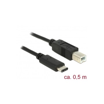 Delock 83328 USB C 2.0 dugó > USB 2.0 B dugó fekete - 0,5 m