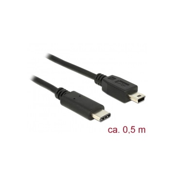 Delock 83335 USB C 2.0 dugó > USB 2.0 Mini>B dugó fekete - 0,5 m