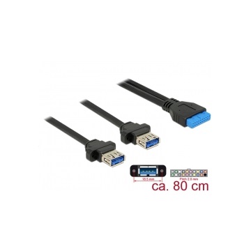 Delock 85244 USB 3.0 csatlakozóhüvely 2 mm 19 tus> 2X USB 3.0 A csatlakozó