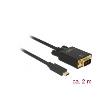 Delock 85262 USB C csatlakozó > VGA csatlakozó (DP váltakozó mód) Full HD 1080p fekete - 2 m