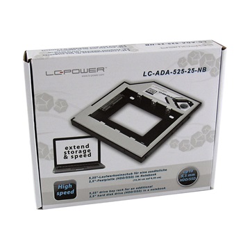 LC Power 5,25" drive bay rack for a 2,5" HDD/SSD (9,5mm) - ultraslim ODD- LC-ADA-525-25-NB