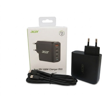 Acer 100W PD GaN Charger, 3 x USB C and 1 x USB A,  100W USB-C cable, Black (Retail Pack)