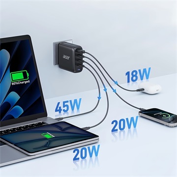 Acer 100W PD GaN Charger, 3 x USB C and 1 x USB A,  100W USB-C cable, Black (Retail Pack)