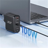 Acer 100W PD GaN Charger, 3 x USB C and 1 x USB A,  100W USB-C cable, Black (Retail Pack)