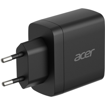 Acer 70W PD GaN Charger, 2 x USB C and 1 x USB A, EU Plug, 100W USB C cable, Black (Retail Pack)