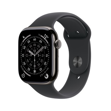 Apple Watch S11 Cellular 42mm Slate Titanium Case with Black Sport Band - M/L