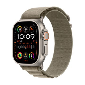 Apple Watch Ultra2 Cellular, 49mm Titanium Case w Olive Alpine Loop - Small