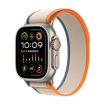 Apple Watch Ultra2 Cellular, 49mm Titanium Case w Orange/Beige Trail Loop - M/L