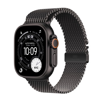 Apple Watch Ultra 3 Cellular 49mm Black Titanium Case with Black Titanium Milanese Loop - Medium