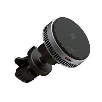 Aukey MagFusion Dash Pro Qi2 aktív hűtésű szellőzőrácsra rögzíthető, vezeték nélküli autós telefon töltő és tartó