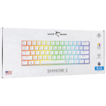 White Shark GK-004223W/BL-HU SHINOBI-2 vezetékes mechanikus gamer billentyűzet - fehér - HU /kék/
